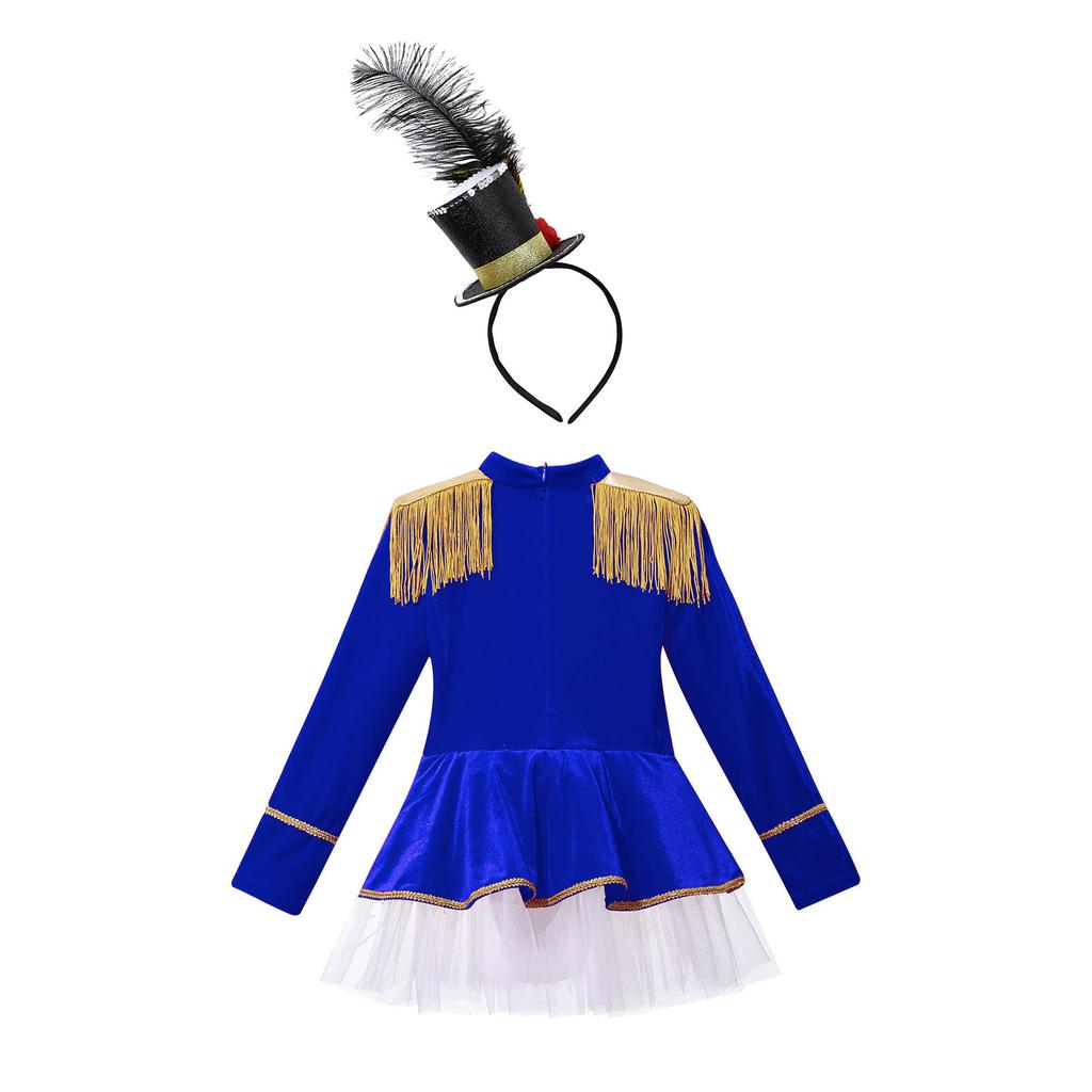 Костюм Дрессировщицы на Хэллоуин для Девочек Цирковое Платье-пачка с Цилиндром, Кисточками на Плечах и Леотардом для Косплея