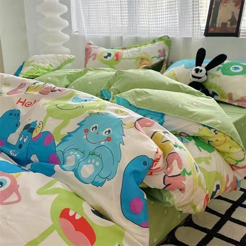 Комплект из четырех стеганых одеял для общежития из стираного хлопка с рисунком в виде милой девушки в виде сердца, комплект из трех простыней