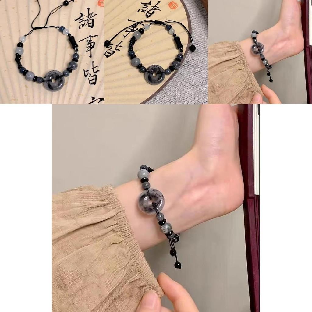 Отличительный браслет из черного смоляного камня с бусинами в китайском стиле для женщин