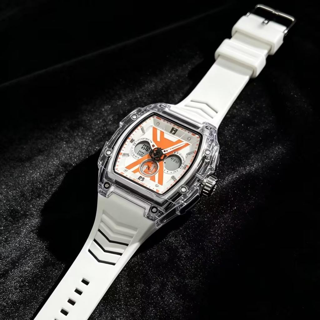 Men's Sports Digital Quartz Watch Barrel Case Waterproof LED Electronic Stopwatch Silicone Strap