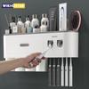 Magnetic Adsorption Inverted Toothbrush Holder Double Automatic Toothpaste Squeezer Dispenser Storage Rack Bathroom Accessories