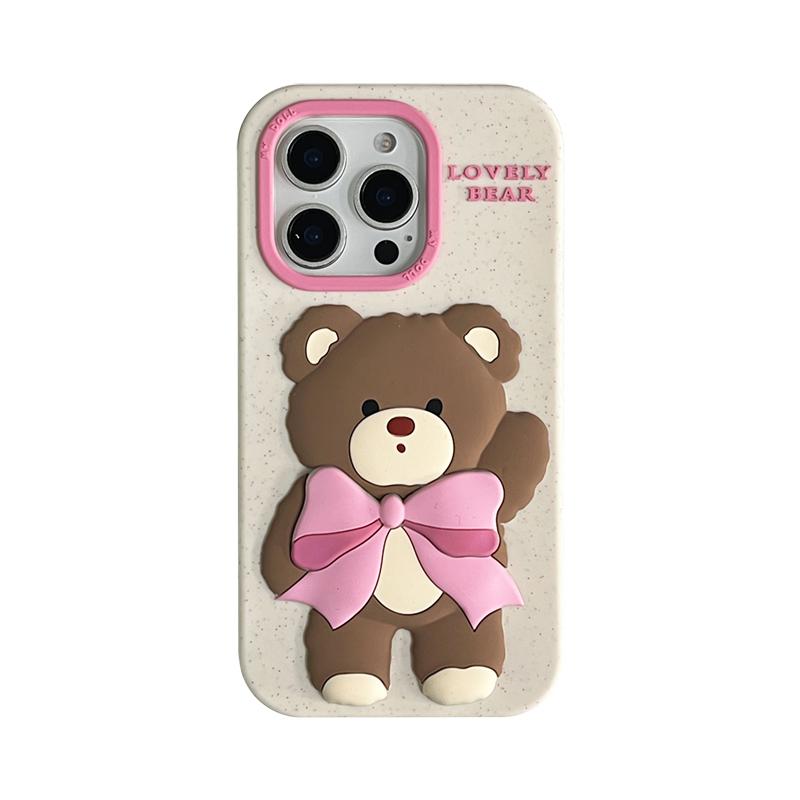 Милый Розовый Бантик Медведь Мягкий Силиконовый Чехол Для iPhone 13 14 15 16 Pro Max Мультяшный Милый Ударопрочный Защитный Чехол Для Телефона