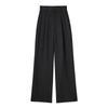 Women Fashion Solid Pleated Front Zipper Wide Leg Pants Vintage High Waist Full Length Female Chic Lady Trousers