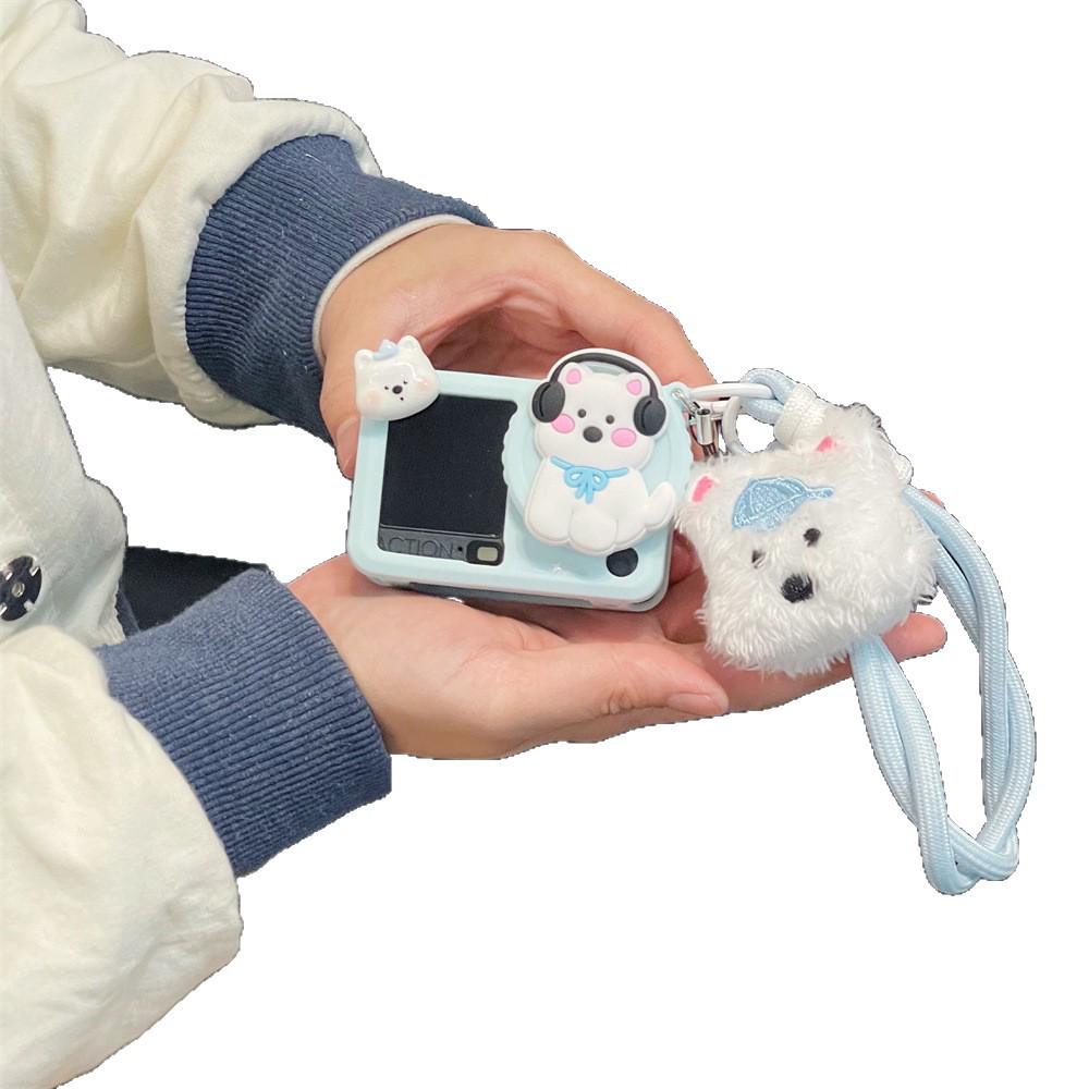 Cute Headset Dog Protective Case for DJI Action 3/4 with Short Lanyard