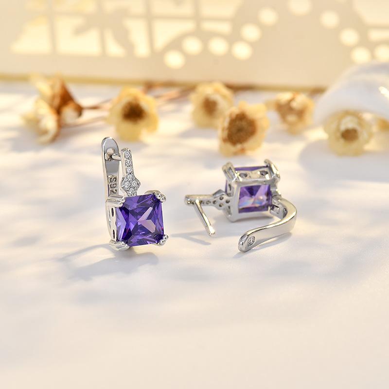 BELLA BOX Fashionable And High-end Square Zircon Ear Buckles With Geometric Design For Women, Simple Korean-style Earrings