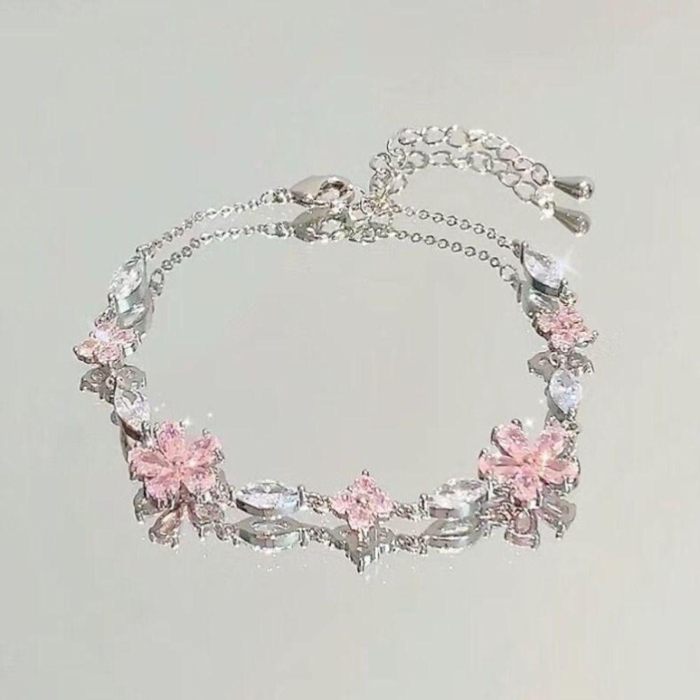 Blossom Butterfly Cubic Zircon Bracelet Cherry Colored Bracelet Originality Irregular Bracelet