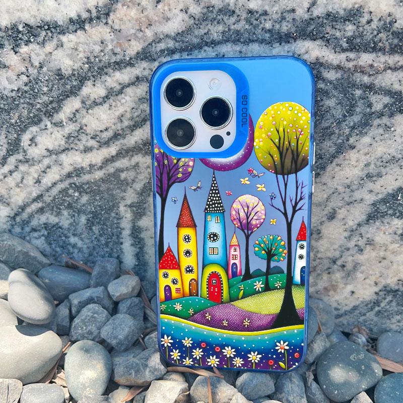Красочный Лесной Город Чехол для Телефона для Iphone 16 13 12 Pro Max 13 Mini 11 15 14 Pro Max Plus Модный Лазерный Ударопрочный Задний Чехол