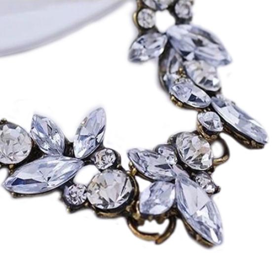 Women Party Luxury Crowd Clear Rhinestone Flower Bronze Choker Bib Necklace