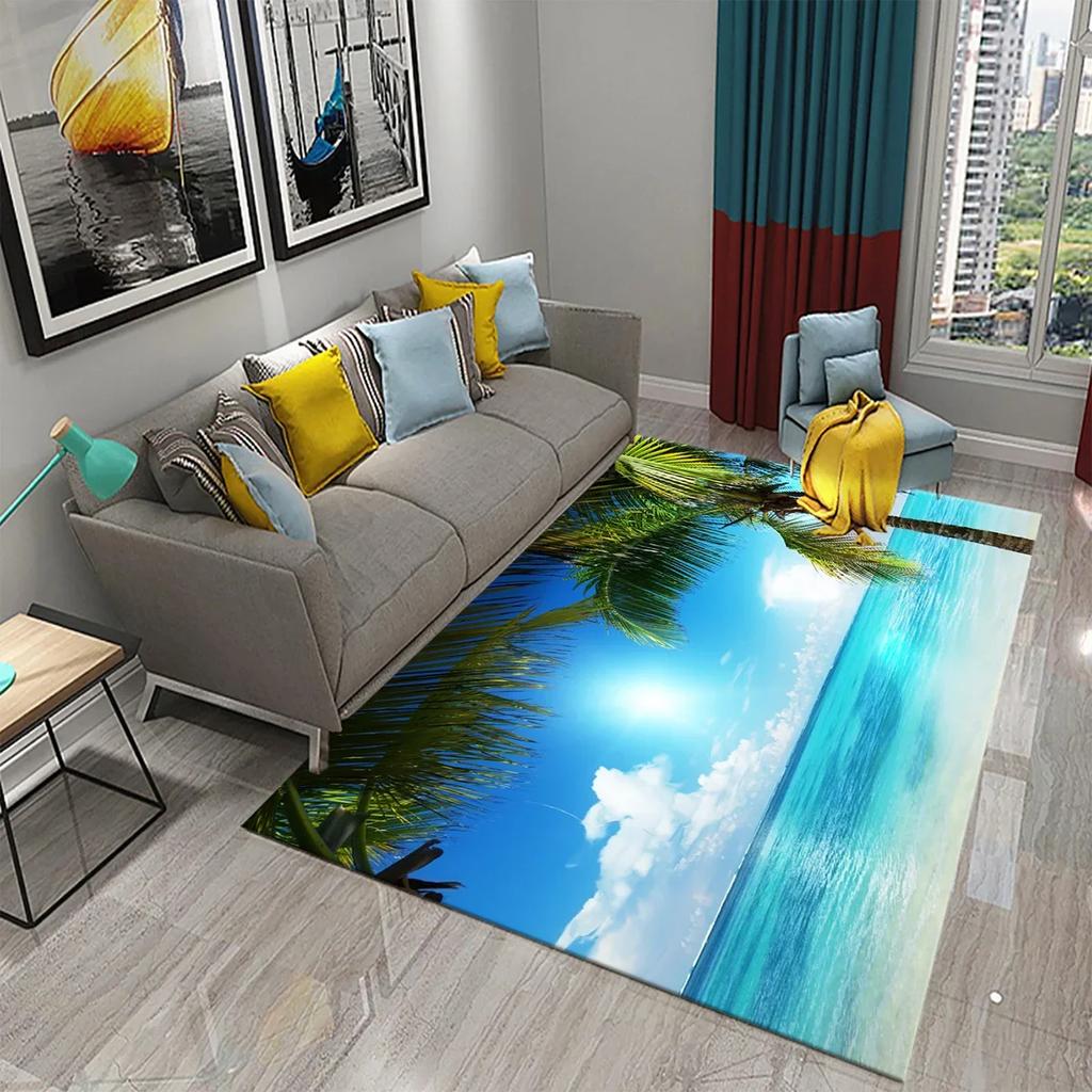Ковер Кокосовая пальма Закат Тропический пейзаж Море Пляж Пейзаж Кухня Ванная комната Нескользящий придверный коврик Гостиная Спальня Декор Ковры