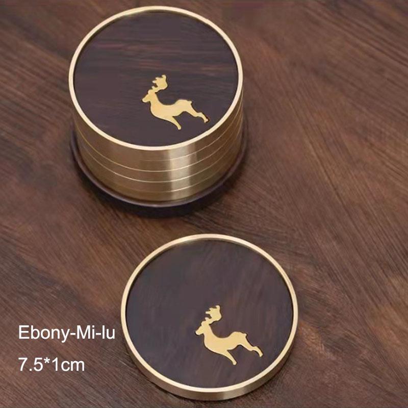 Набор подставок из розового дерева, круглый коврик из черного дерева, термостойкий коврик для чашки кофе, офиса, дома, кухни, с медным противоскользящим покрытием