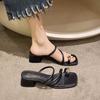 2025 лето новый верхняя одежда с закрытым носком шлепанцы женская мода универсальные ретро толстый каблук тонкий ремешок римские средний каблук крутые шлепанцы женские