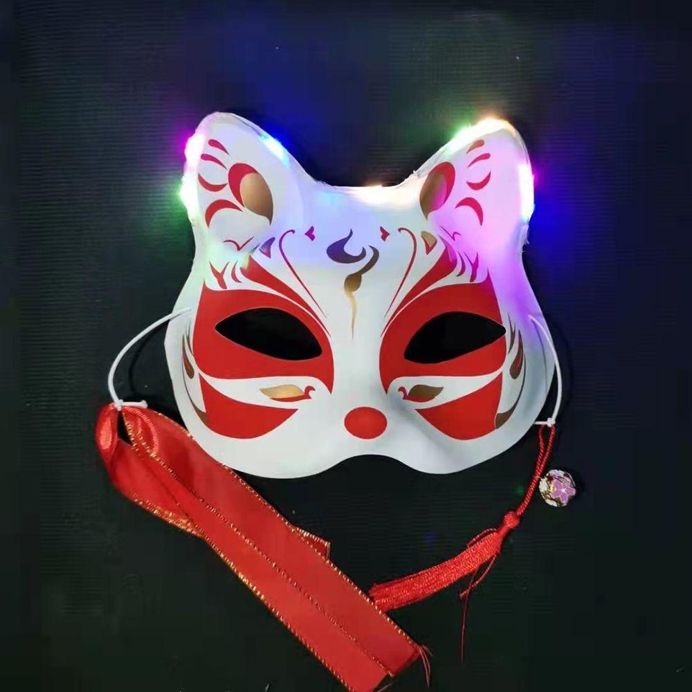 Реквизит Половина лица с колокольчиками Маски Кицунэ Светящиеся маски Костюм Вечеринка Маска Кошка Маска Косплей Реквизит
