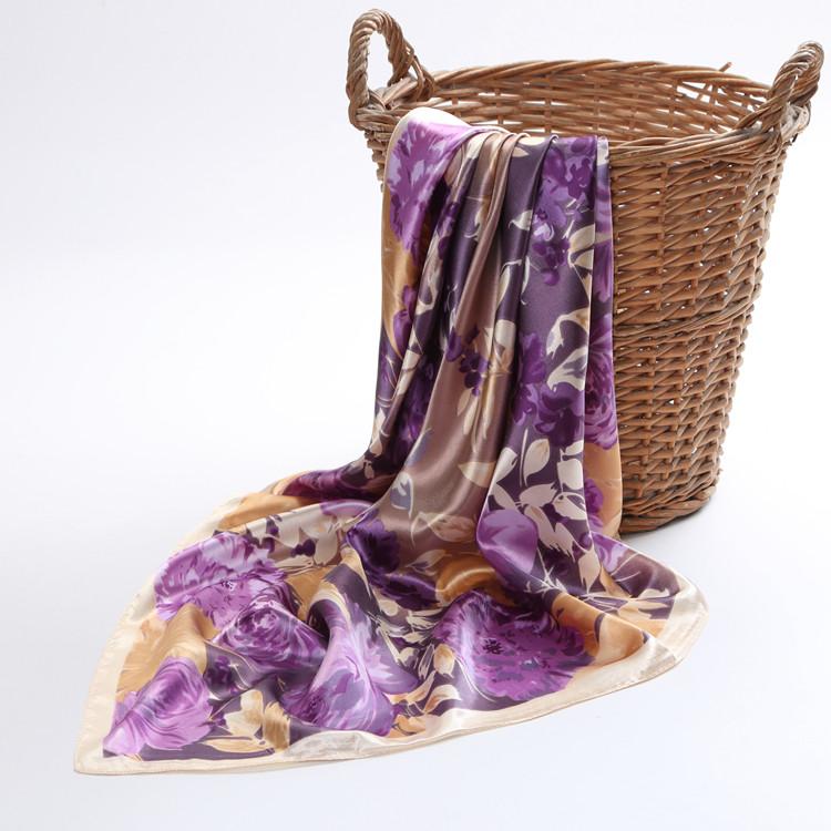 [BYSIFA] New Spring Silk Scarf Shawl Fashion Accessorries Muslim Women Head Scarf 90*90cm Elegant Leaves Pattern Square Scarves