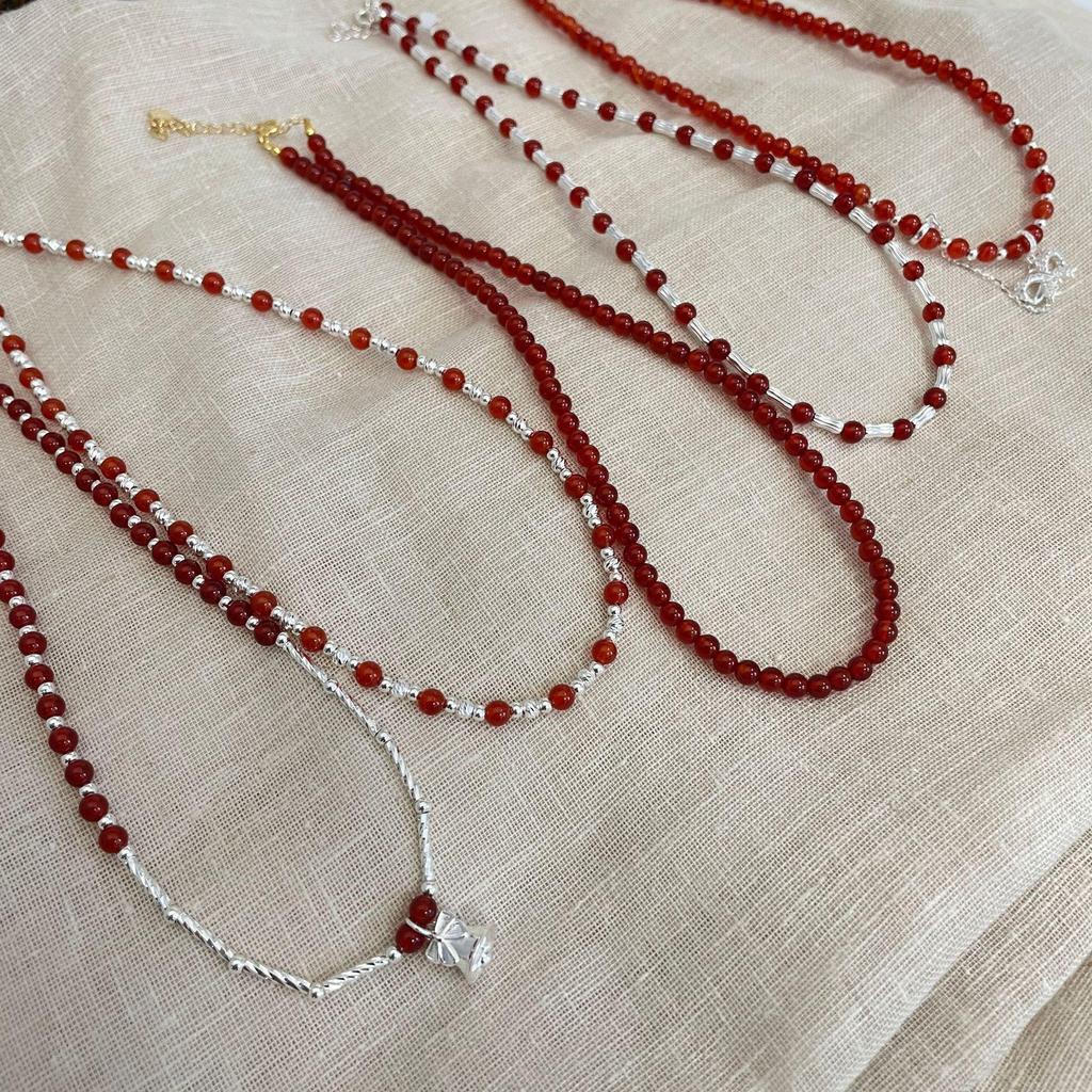 Ticky Корейское Высококачественное Серебро S925 Красный Агат Ожерелье для Женщин - Простое, Элегантное Рождественское и Новогоднее Подарок