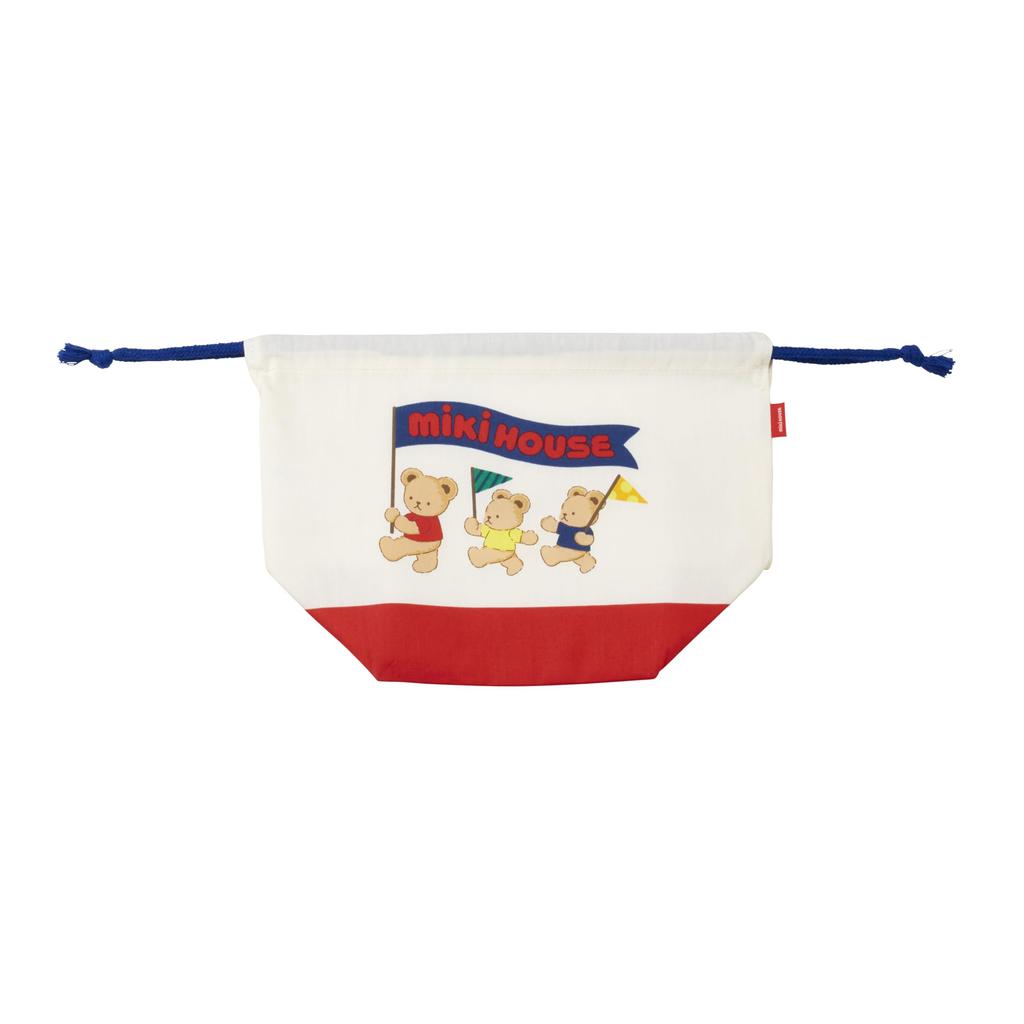 MIKI HOUSE תיק אוכל, תיק בנטו, תיק אוכל בשרוך, עיצוב דוב, מיוצר ביפן, לבנים ולבנות, תינוק, ילדים, גן ילדים, מעון, ילדים