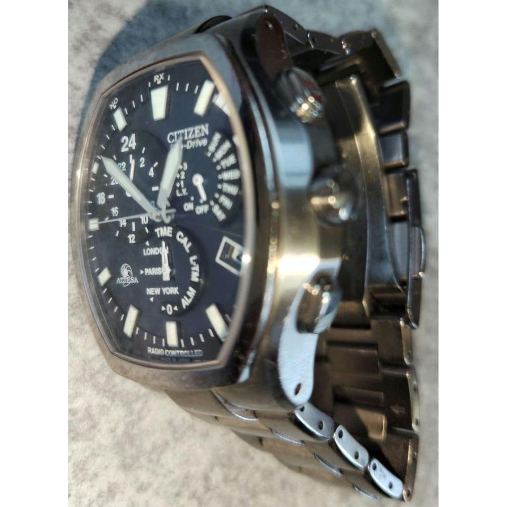 Used Citizen Attesa Eco-Drive Radio-Controlled Solar Tonneau Navy Dial