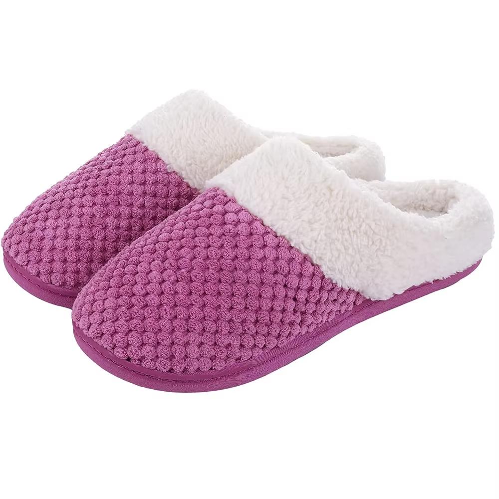 Fashion Shevalues Winter Plush Lining House Slippers For Women Fuzzy Cozy Indoor Slides Warm Non-slip Waffle Fur Unisex Cotton Slippers