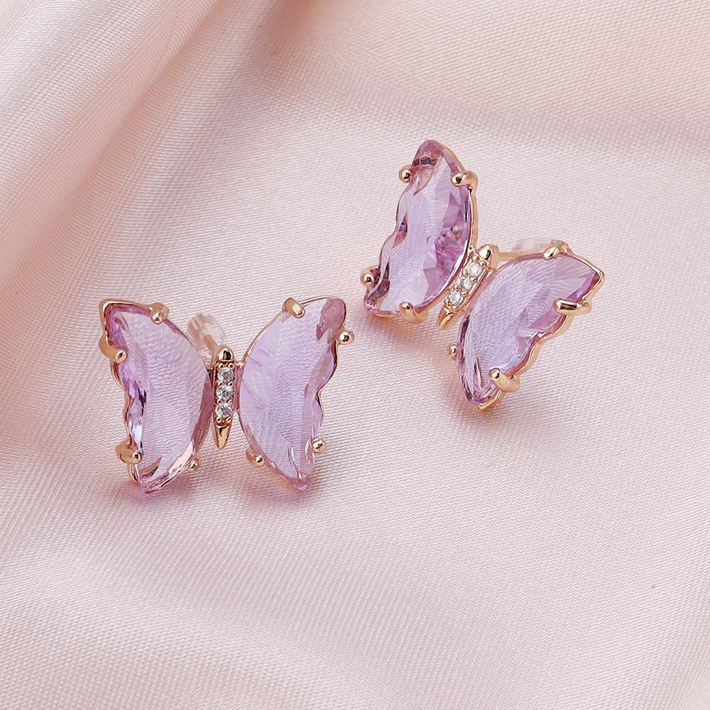 A Pair 15×20mm Copper Earrings Crystal Glass Colorful Butterfly Shaped Ear Hooks Diy Women's Exquisite Gift Accessories
