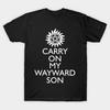 Мужская черная футболка с принтом Supernatural - Carry On My Wayward Son Печать на трансферной бумаге без вырезания Хлопковая футболка