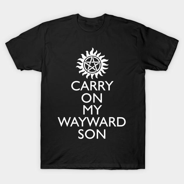 Мужская черная футболка с принтом Supernatural - Carry On My Wayward Son Печать на трансферной бумаге без вырезания Хлопковая футболка
