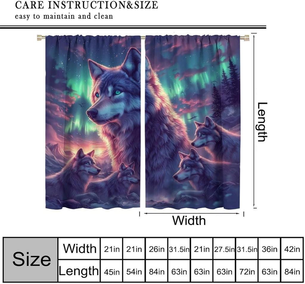Blackout Wolf Curtains Retro Nature Wildlife Drapes Aurora Forest Wolves Animal Pattern Window Treatments Curtain Living Made Of Polyester Washable