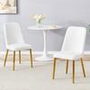 Two White Faux Leather Dining Chairs: Modern, Minimalist Design, Widened Seat, Backrest, Non-Slip Metal Feet, Suitable for Dining Room and Kitchen.