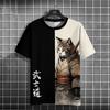 Japanese Anime Samurai Cat T-Shirt For Men 3D Animal Print Short Sleeve Tops Tee Casual T-Shirt Oversize Shirt Men Clothing