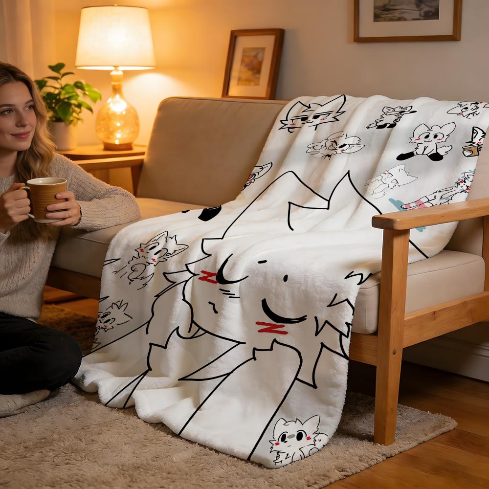Throw High-Density Short Plush Blanket For Sofa Nap Air-Conditioned Room Soft Skin-Friendly Cute Cat B-Boykisser