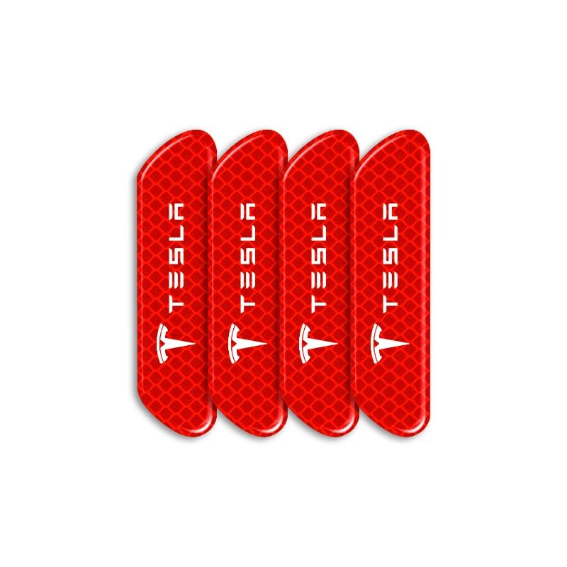 CROLJ1 4PCS Car Door Safety Warning Reflective Mark Sticker Car Sticker for Tesla Model 3 / Y X 2022 2021 Center Console Car Valve Cap