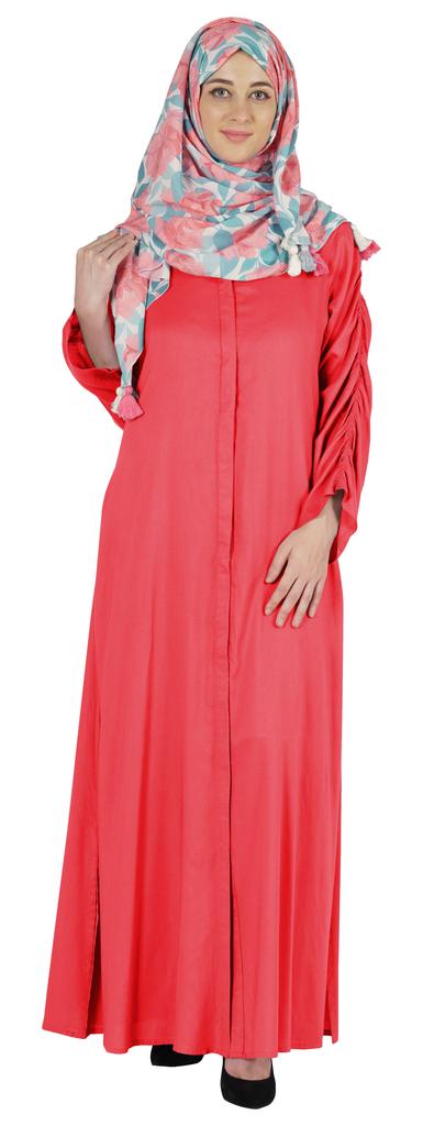 Bimba Islamic Clothes For Women Long Dress With Printed Hijab Scarf Rayon Abaya Maxi Front Button Muslim