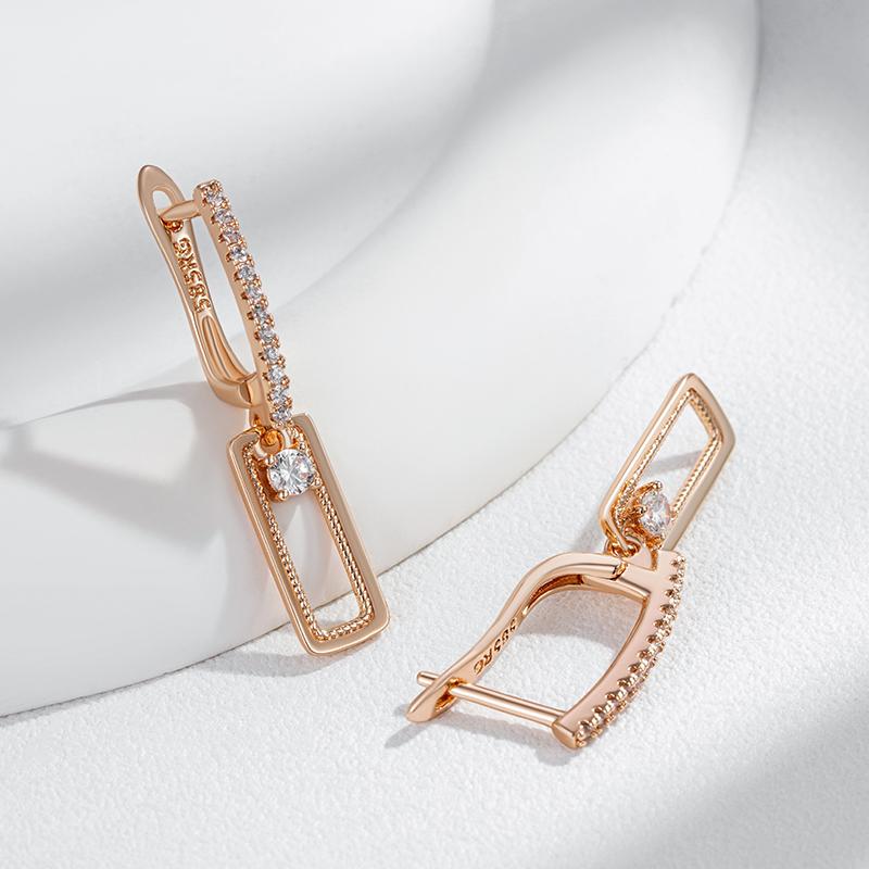 Kienl  Shiny Natural Zircon Square Long Earring For Women  Rose Gold Color Glossy Metal Accessories Trend Daily Jewelry