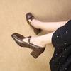 Mary Jane Shoes Women's Autumn New Brown Retro Small Leather Shoes Temperament Thick Heel One-word Buckle Single Shoes