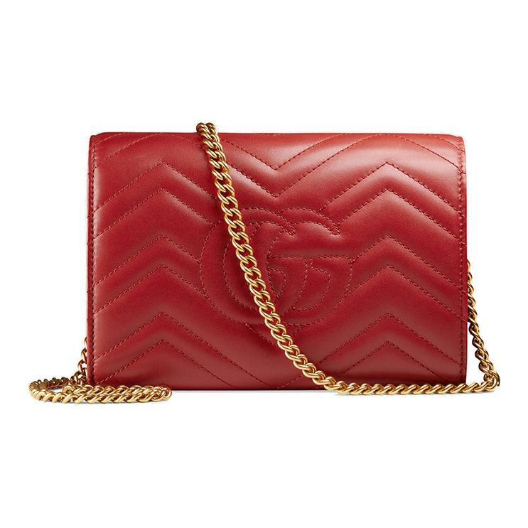 Gucci GG Marmont Vintage Logo Chain Leather Envelope Shoulder Bag Women Shoulder Bag Red 474575-DTD1T-6433