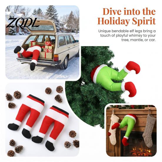 Funny Christmas Tree Leg Ornaments Elf Stuffed Ornaments, Santa Green/Red Legs Decorations, Poseable Creative Xmas Party Hanging Decor for Door Wreath