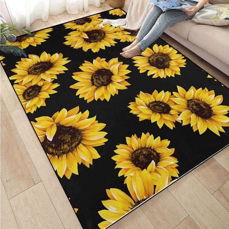 Sunflower Print Kitchen Mat Rug Set Doormat Carpet Non-Slip for Farmhouse Hallway Home Office Sink Laundry Room Floor Decor