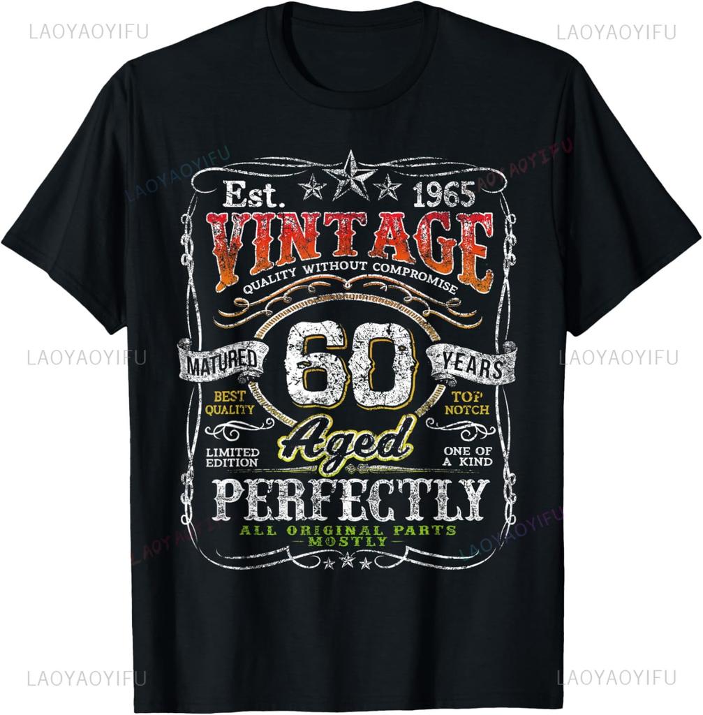 Vintage 61th Birthday Decorations Men Funny 1965 61 Birthday TShirt Custom Printed Cotton Graphic T Shirts Casual Camiseta