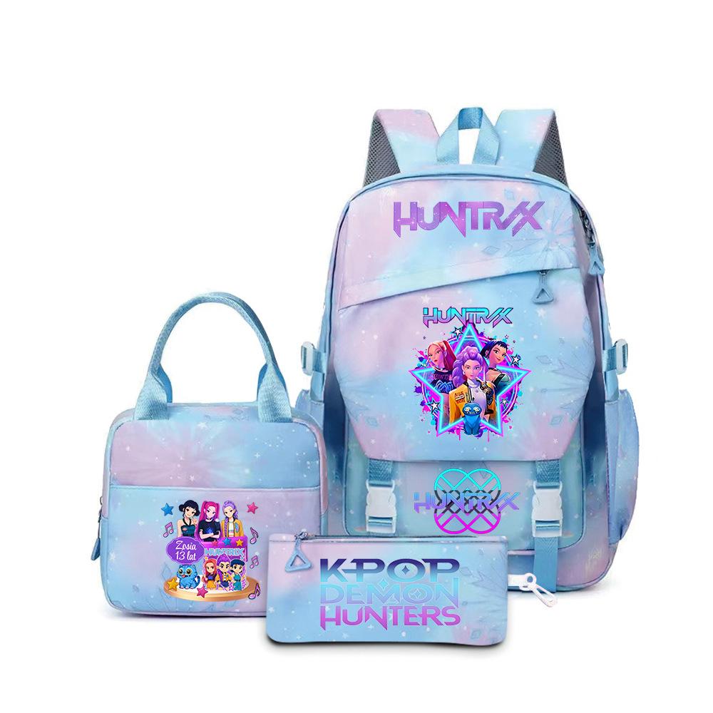 K-Pop Demon Hunter Girl Group Backpack Demon Boy Group Cartoon Anime Lunch Bag Pencil Case Three-Piece Set
