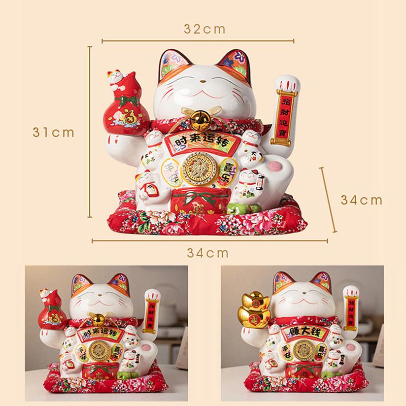 34 см большой керамический орнамент Maneki Neko счастливая кошка статуэтка машет рукой, манящая удачу кошка магазин компания украшения подарок