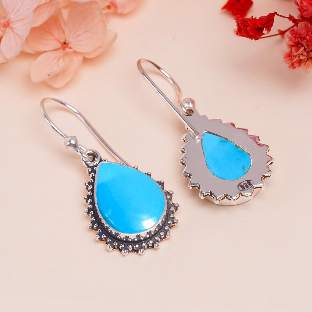 Серьги из серебра 925 пробы с бирюзой и магнезитом V9549, синие серьги, серьги в форме груши, подарок на День святого Валентина, подарок для нее, подарок на день рождения, украшения ручной работы,