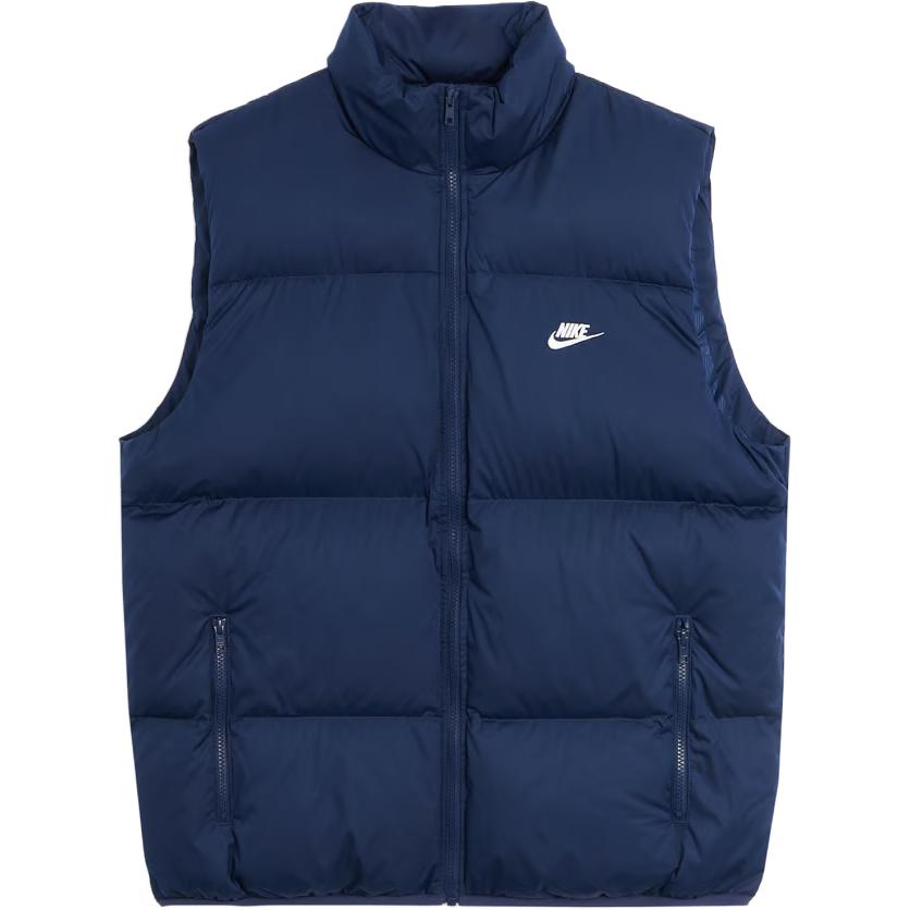 Nike Спортивная одежда Club Primaloft Однотонный логотип Воротник-стойка Жилет на молнии Мужской жилет Полуночно-темно-синий FB7373-410