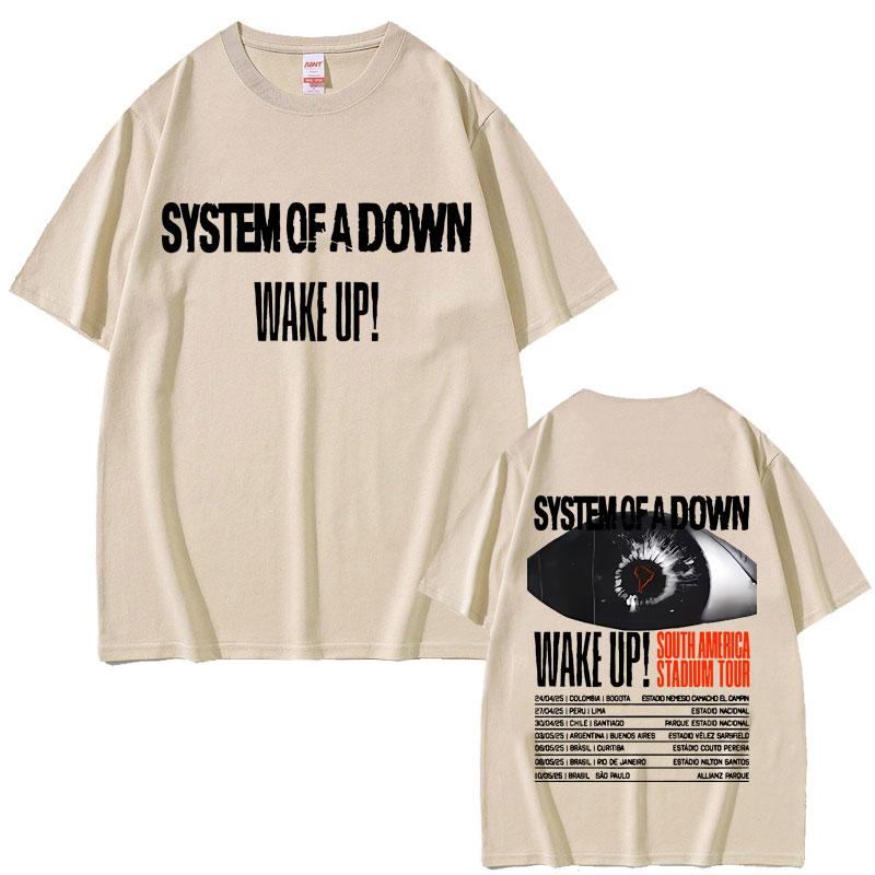 2025 Лето Рок-группа System of A Down Wake Up Южная Америка Стадионный Тур Альтернативный Метал Мерч Футболка Мужская Оверсайз Футболки
