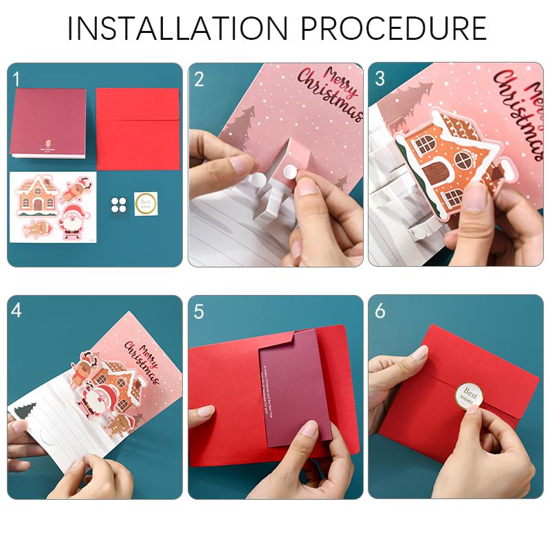 3D Pop Up Christmas Greeting Card Kids Mini Cartoon Christmas Blessing Greeting Cards with Envelope New Year Xmas Post Gift Card