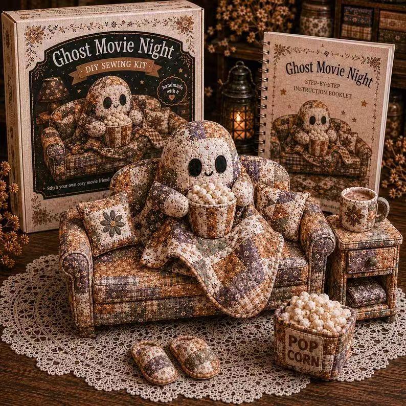 Halloween Little Ghost DIY Patchwork Kit, Fabric Craft Set for Handmade Home Decoration, Creative Sewing Activity for Holiday Use