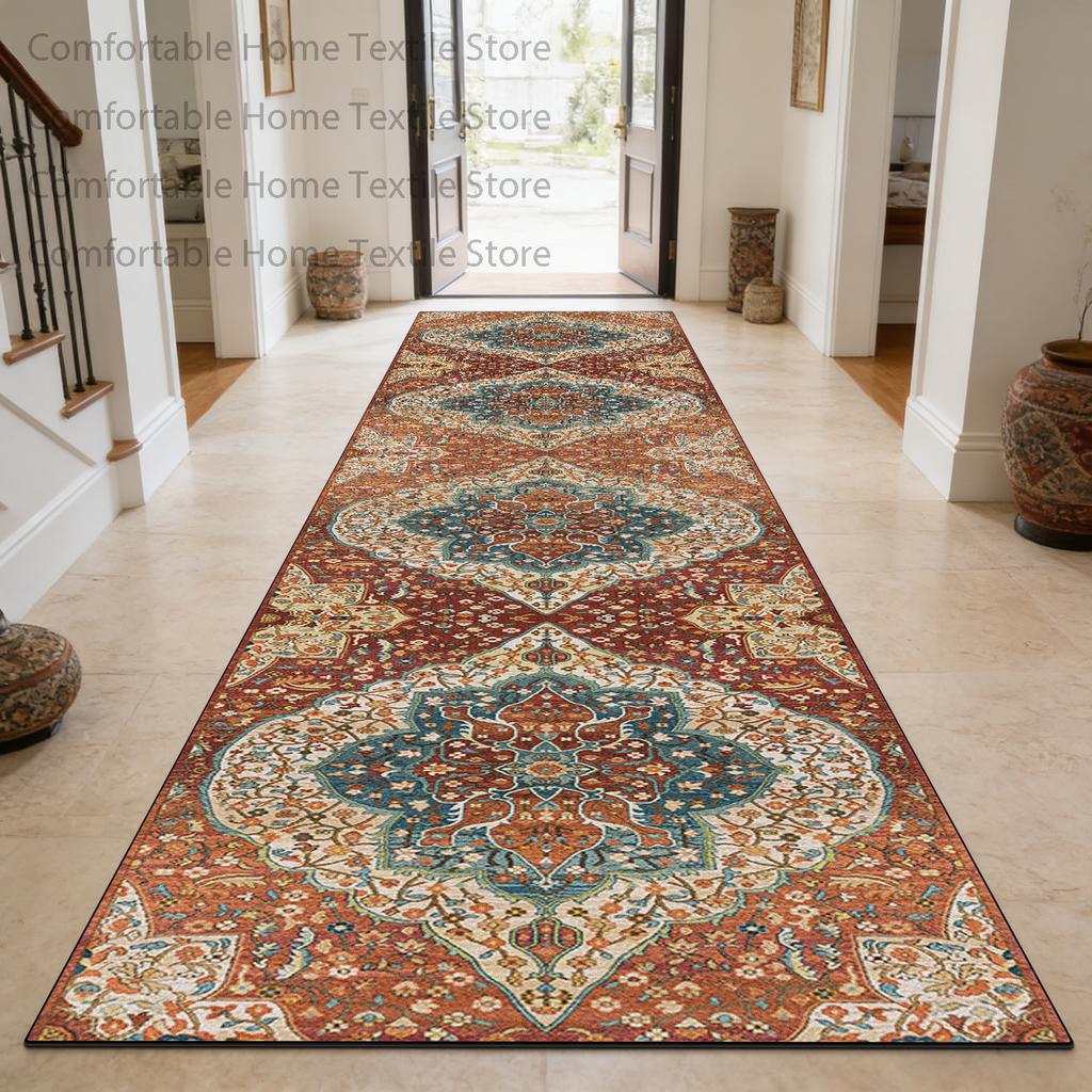 Classic Persian Style Antiskid Long Corridor Carpet Decoration Doorway Washable Soft Rug Foldable Lint-free Runner Floor Mats