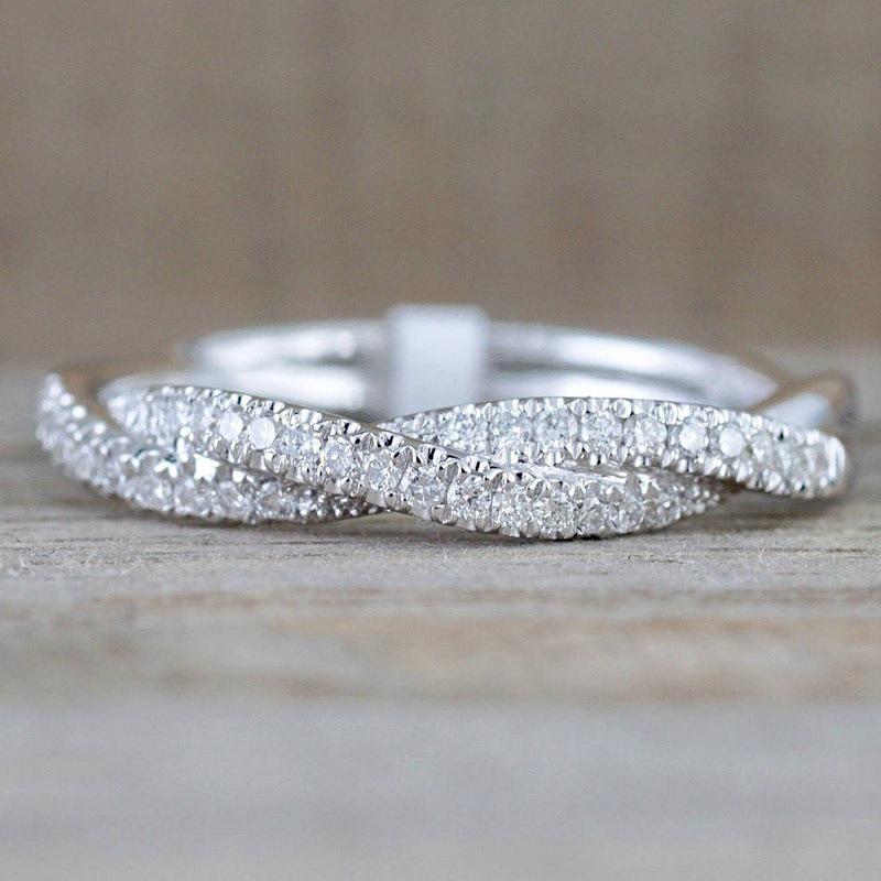 Fashion Twist Rings for Women Silver Color Band White CZ Simple Stylish Girls Accessories Party Daily Versatile Jewelry