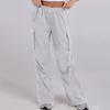 Women Cargo Pants Elastic Waist Mid-rise Straight Wide Leg Sweatpants with Multi Pockets Solid Color Casual Jogging Pants Loose Lounge Pants
