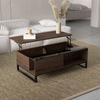 Side Table with Lift Function, Hidden Storage Compartment, Walnut Wood Look, Steel Frame, 102 x 58 x 35.5 cm