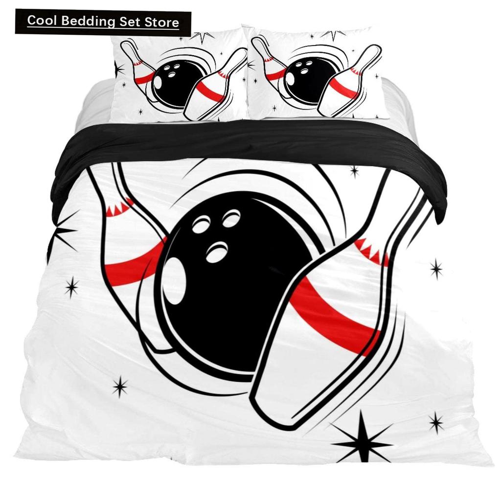 Bowling King Queen Double Duvet Cover Teens Sports Games Theme Bedding Set Starry Sky Comforter Cover Blue Polyester Quilt Cover