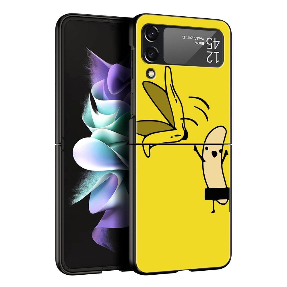 Забавный Чехол-Блокнот с Укусом Яблока и Банана из Твердого ПК для Samsung Galaxy Z Flip 7 6 5 4 Черная Крышка для Galaxy Z Flip 3 Складные Чехлы-Сумки
