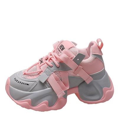 Модные женские кроссовки на платформе 7 см, осенние спортивные туфли на шнуровке с толстой подошвой 2024 года, женские дышащие кроссовки из искусственной кожи для ходьбы